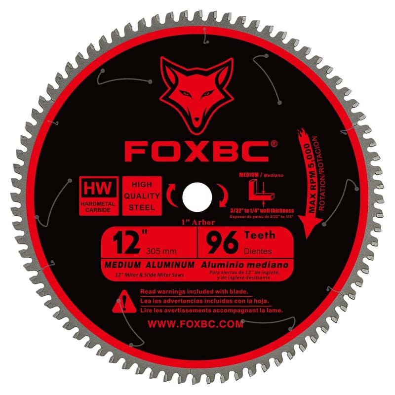 FOXBC 12 Inch Saw Blade 96-Tooth TCG for Aluminum Non-Ferrous Metal & Plastic Cutting with 1-Inch Arbor - Image 1